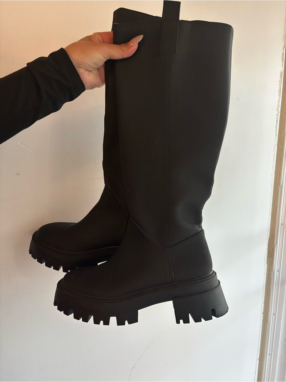 Black Knee-High Lug Sole Boots - Women